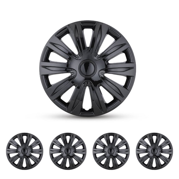 4Pcs Set 15 inch Universal Hubcaps,Wheel Covers Fit R15 Tire & Steel Rim,Snap on Car Truck SUV,ABS+PC Material,Black Lacquer