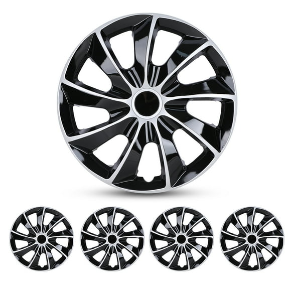 4Pcs Set 15 inch Universal Hubcaps Wheel Rim Cover Compatible with Steel Wheels Snap on Installation Fit R15 Tire,Silver Lacquer & Black Lacquer