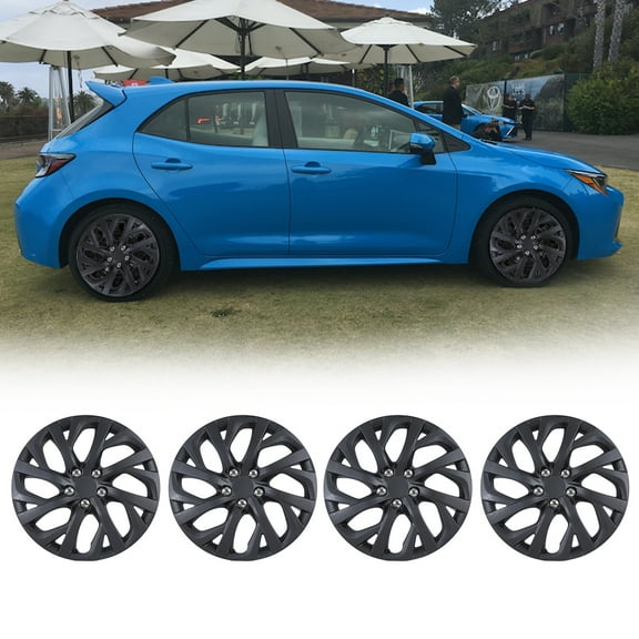 4Pcs Set 16" Hubcap for 2017-2019 Toyota Corolla,Wheel Rim Cover with Decoration Nuts,Compatible with Steel Wheels,Snap on Installation,ABS+PC,Black Matte