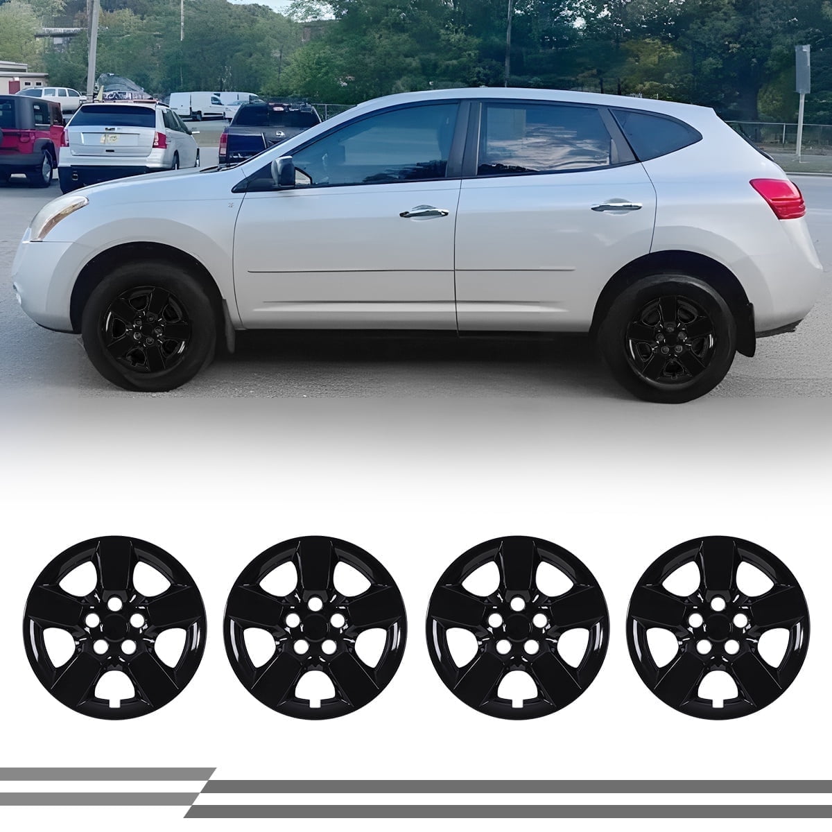4 Pack 16" Hubcaps Wheel Rims Cover for 2008-2015 Nissan Rogue/Rogue Select Compatible with Steel Wheels Snap on Installation PP Material,Black Lacquer