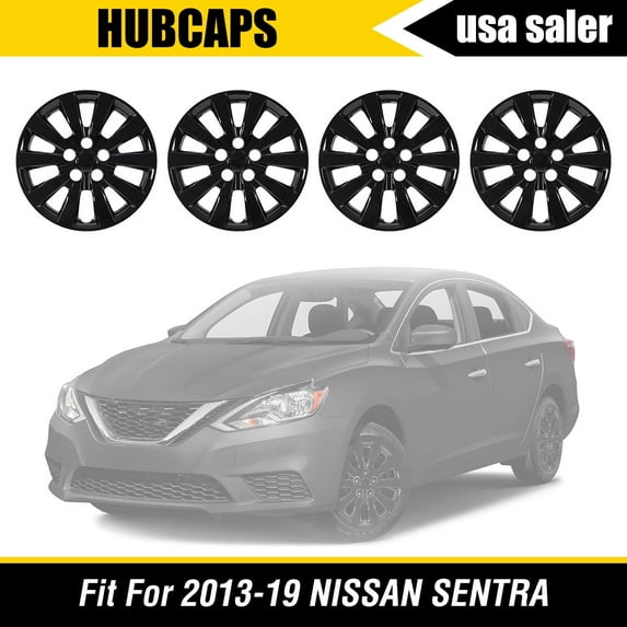 4Pcs/Set 16" Hubcaps Wheel Rims Cover for 2013-2019 Nissan Sentra / 2011-2017 Nissan Leaf Compatible with Steel Wheels Snap on Installation PP Material(16-inch,Black Lacquer)
