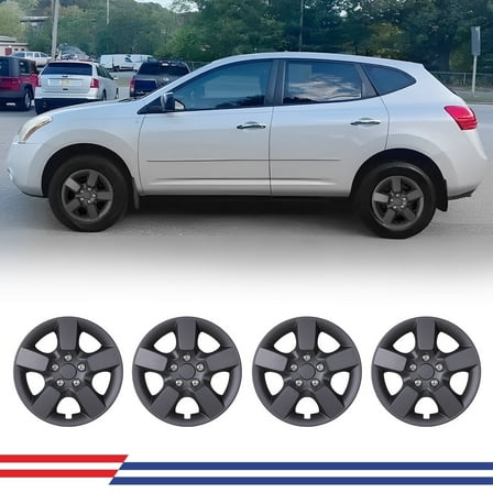 4Pcs/Set 16" Hubcaps Wheel Rims Cover with Decoration Nuts for 2008-2015 Nissan Rogue/Rogue Select Compatible with Steel Wheels Snap on Installation PP,Black Matte