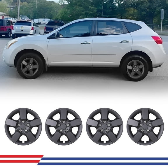4Pcs/Set 16" Hubcaps Wheel Rims Cover with Decoration Nuts for 2008-2015 Nissan Rogue/Rogue Select Compatible with Steel Wheels Snap on Installation PP,Black Matte