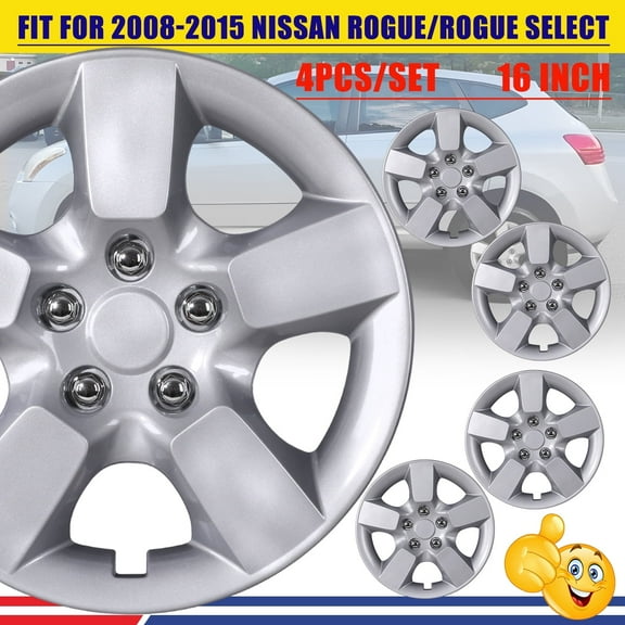 4Pcs/Set 16" Hubcaps Wheel Rims Cover with Decoration Nuts for 2008-2015 Nissan Rogue/Rogue Select Compatible with Steel Wheels Snap on Installation PP Material(16-inch,Lacquer)