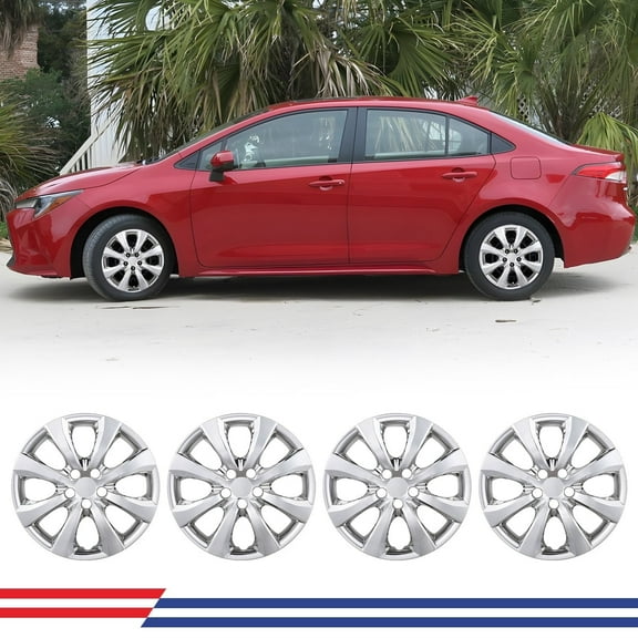 4Pcs/Set 16" Hubcaps Wheel Rims Cover Fit for 2009-2025 Toyota Corolla /2023-2025 Toyota Corolla Hybrid /2009-2014 Toyota Matrix Compatible with Steel Wheels Snap on Installation(16-inch,Chrome)