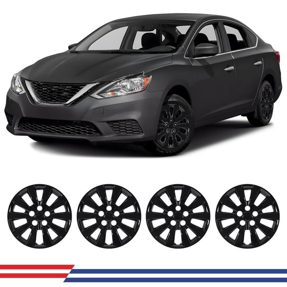4Pcs/Set 16" Hubcaps Wheel Rims Cover Fit for 2013-2019 Nissan Sentra;2011-2017 Nissan Leaf Compatible with Steel Wheels Snap on Installation PP Material(16-inch,Black Lacquer)