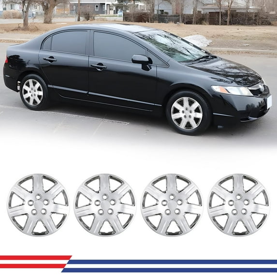 4pcs/Set 16" Hubcaps Wheel Rims Cover for 2006-2011 Honda Civic Compatible with Steel Wheels Bolt on Installation ABS+PC Material(16-inch,Chrome)