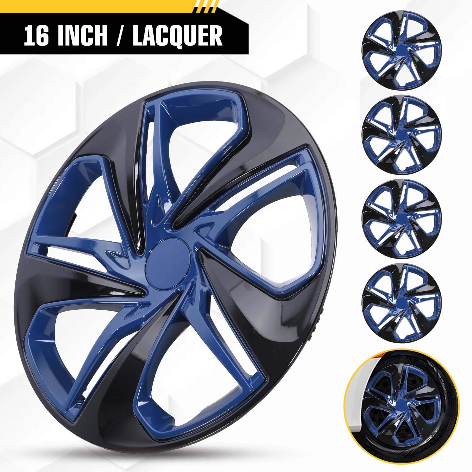 4pcs/Set 16" Hubcaps for 2016-2025 Honda Civic Sedan R16 Wheel Rim Cover Snap on (16-inch,Black Lacquer & Blue Lacquer)