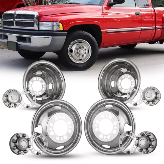 4 Pack 16 inch 8 Lugs 4 Hand Holes Dually Wheel Simulators for 1988-2000 Chevy/GMC 3500,1987-1997 F350,1994-1999 Dodge Ram 3500,2008-2025 Ford E350/E450 van,Bolt on Truck