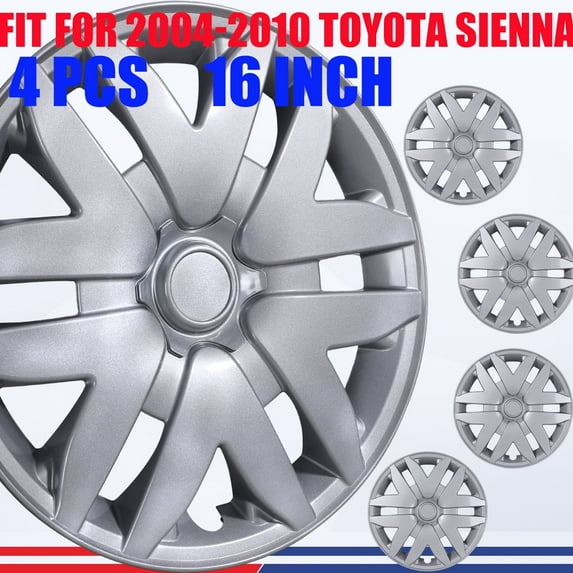 (4Pcs/Set)16" Sliver Hubcaps Steel Wheel Rims Cover Fit for 2004-2010 TOYOTA SIENNA PP Material Snap On Installation(16-Inch, LACQUER)