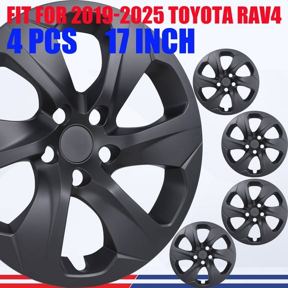 (4Pcs/Set)17" Hubcaps Steel Wheel Rims Cover Fit for 2019-2025 TOYOTA RAV4 ABS+PC Material Snap On Installation(17-Inch, Matte Black)