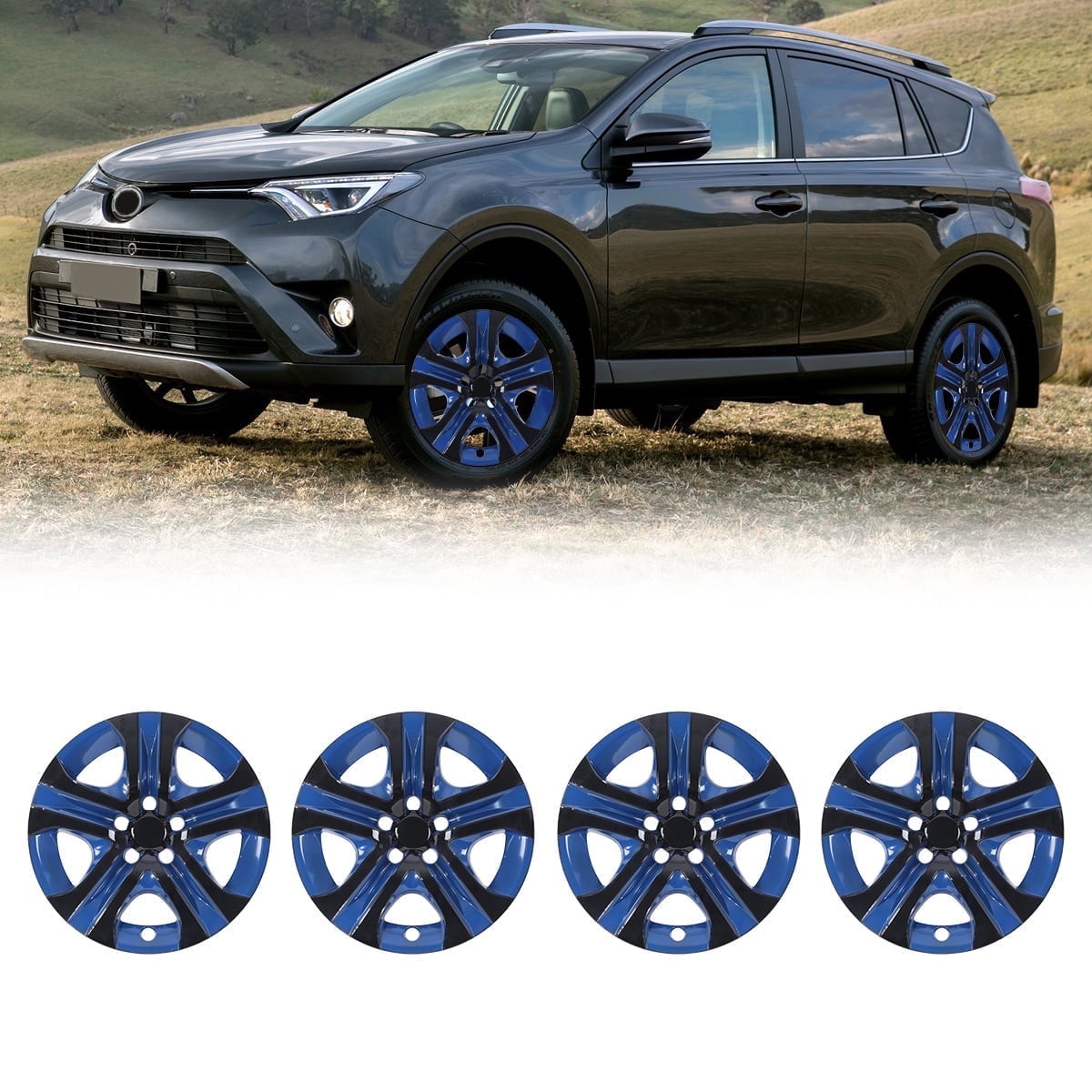4pcs/Set 17" Hubcaps Wheel Rims Cover for 2013-2018 Toyota Rav4 Compatible With Steel Wheels Snap on Installation(Black Lacquer & Blue Lacquer)