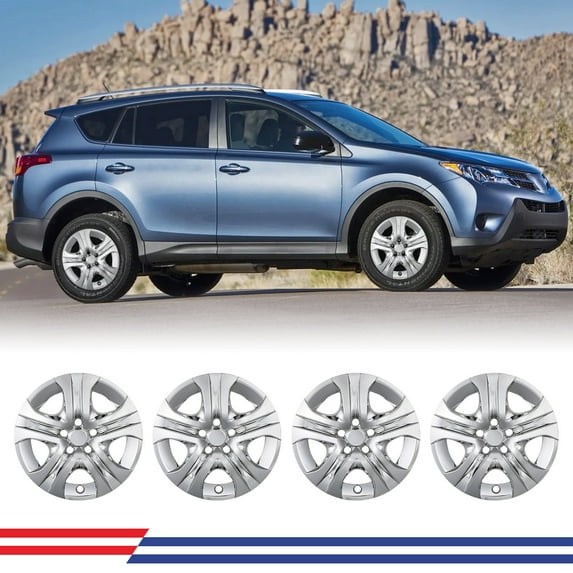 4Pcs/Set 17" Hubcaps Wheel Rims Cover Fit for 2013-2018 TOYOTA RAV4 Compatible With Steel Wheels Snap On Installation ABS+PC Material(17-Inch, Chrome)