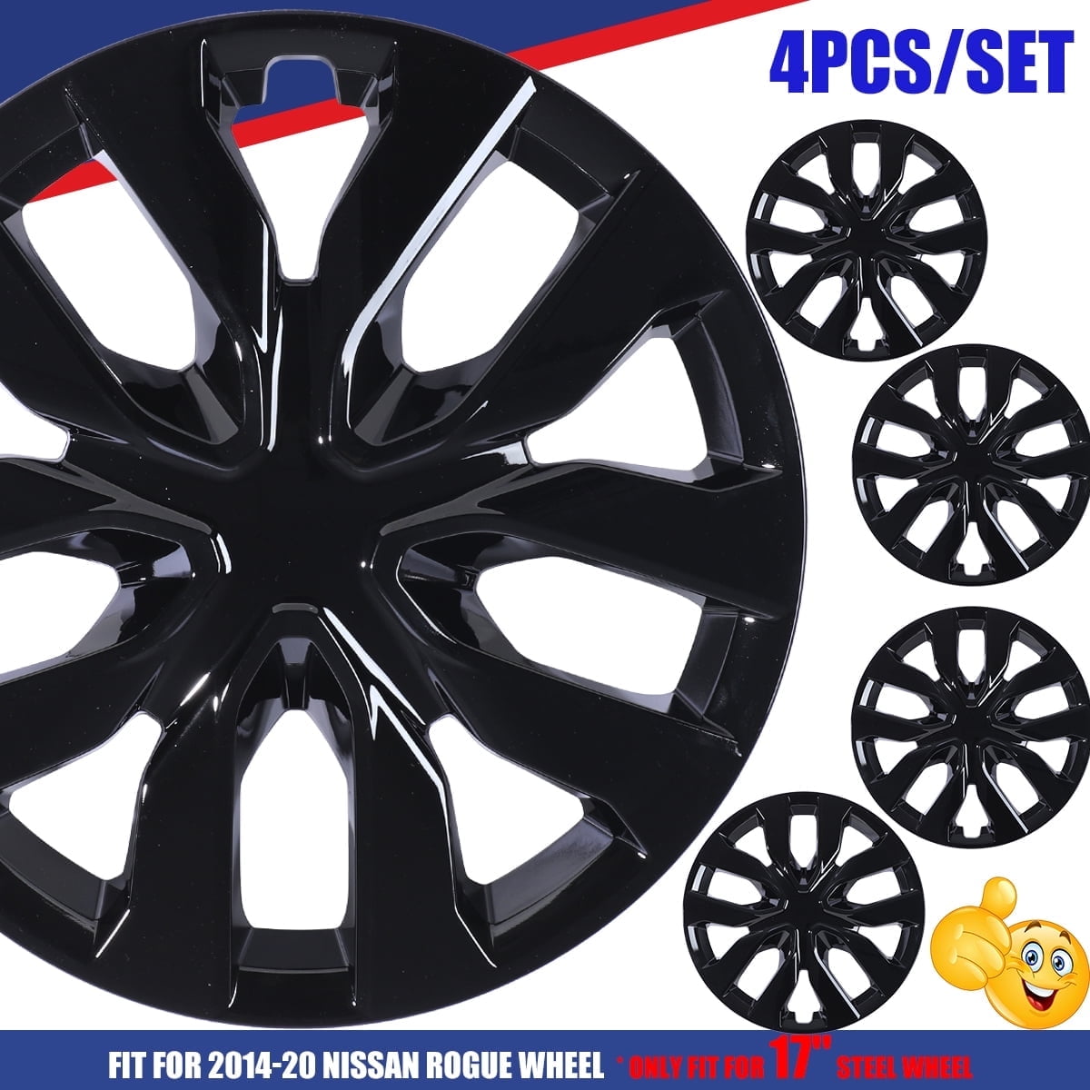 4Pcs/Set 17" Hubcaps Wheel Rims Cover Fit for 2014-2020 Nissan Rogue Compatible with Steel Wheels Snap on Installation ABS+PC Material(17-inch,Black Lacquer)