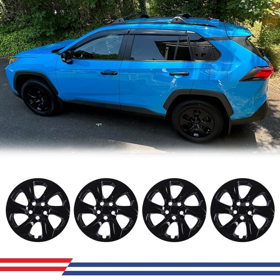 4Pcs Set 17" Steel Wheel Hubcaps for 2019-2025 Toyota RAV4,Wheel Rim Cover,Snap on Car,ABS+PC,Black Lacquer