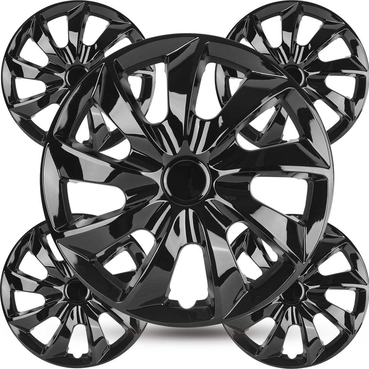 4Pcs Set 17" Universal Wheel Rim Cover Hubcaps Compatible with Steel Wheels Snap on Installation Fit R17 Tire-Black Lacquer
