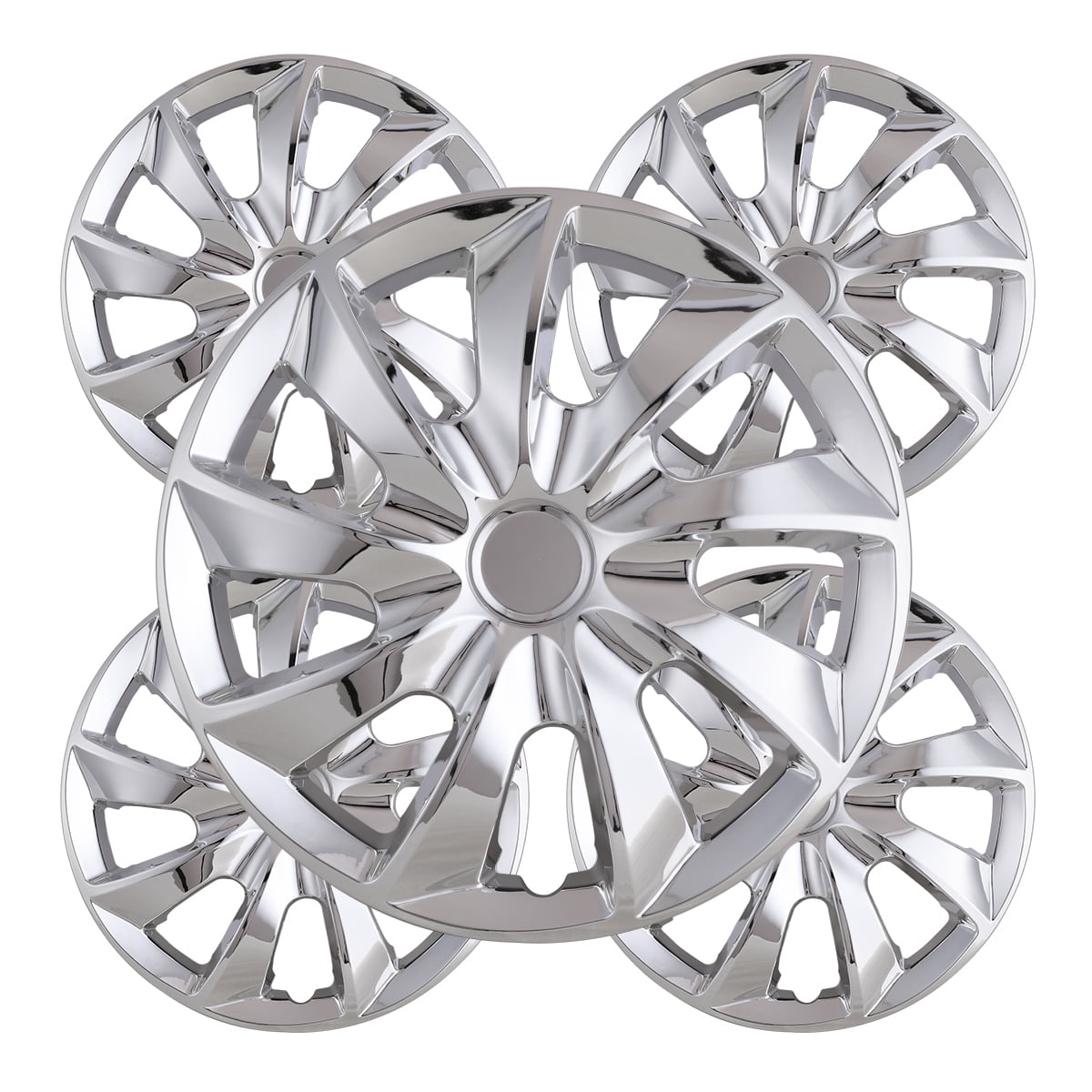 4Pcs Set 17" Universal Wheel Rim Cover Hubcaps Compatible with Steel Wheels Snap on Installation Fit R17 Tire-Chrome