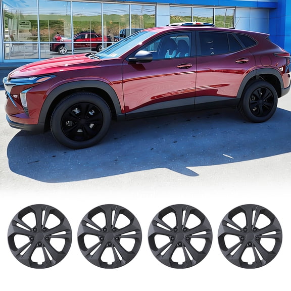 4Pcs Set 17 inch Wheel Rim Cover Hubcaps Replacement for 2024-2026 Chevy Trax (Only Fit for Steel Wheel), Snap On Auto Aftermarket Wheel Cover (Matte Black)