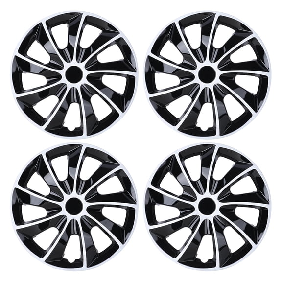 4Pcs Set 17inch Universal Wheel Rim Cover Hubcaps Replacement (Only Fit for Iron Hub), ABS Material Snap on Car Truck SUV Hub Cap (Black & White Lacquer)