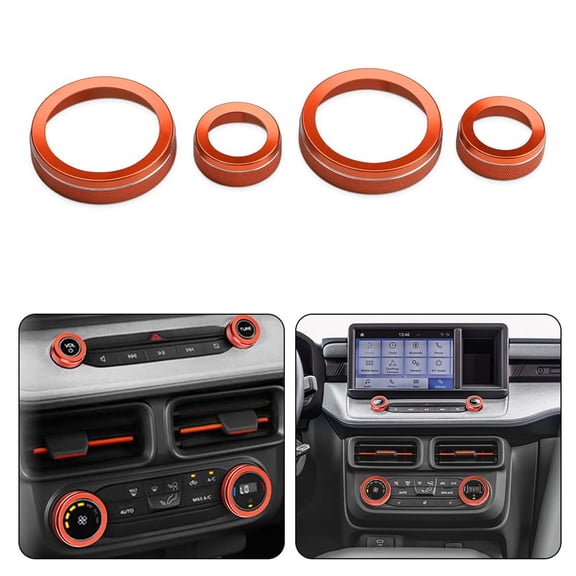 4Pcs/Set A/C &Audio Volume Knob Alloy Trim Ring For Ford For Maverick 2022-2023 Media Knob Circle Cover Trim Rings Accessories