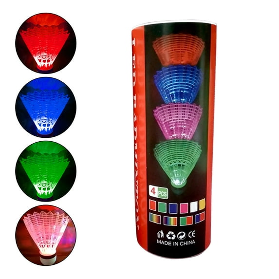 4Pcs/Set Badminton Glow Shuttlecocks Closely Arranged Stable Flying Head Full Round High Speed LED Badminton Balls for Outdoor Rackets Game/Training Use in Dark
