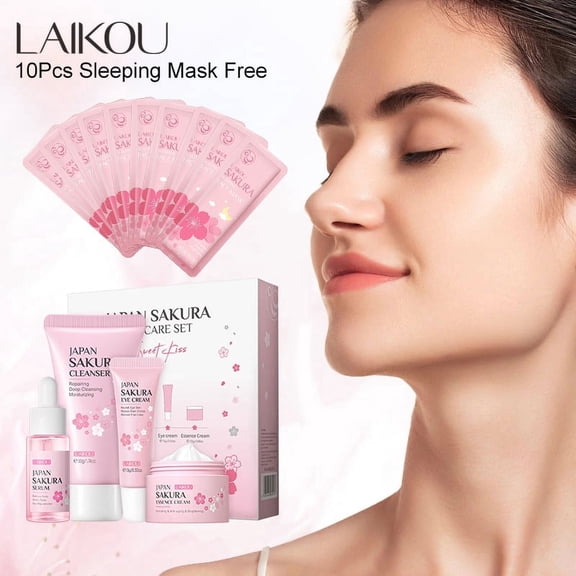 4Pcs/Set Cleanser + Serum + Eye Cream + Essence Cream Set Moisturizing and Hydrating Skin Care Set (10Pcs Sleeping Mask Free)