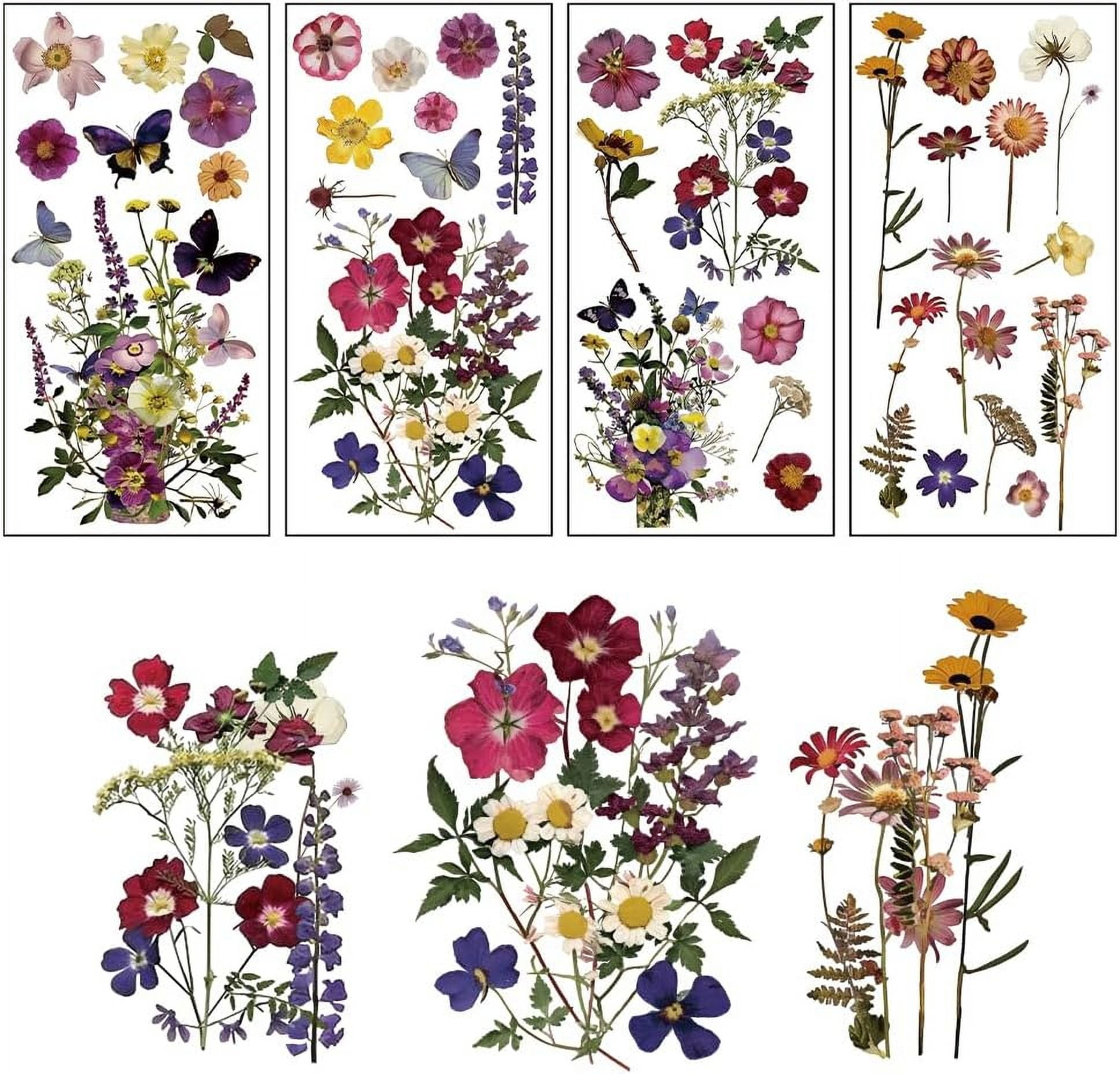 Flower Transfer Stickers 4Pcs/Set Dried Flower Rub on Transfers for Crafts and Furniture 6x12 ...