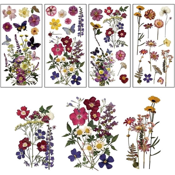 4Pcs/Set Dried Flower Rub on Transfers for Crafts and Furniture 6x12 Inch Plant Specimens Furniture Transfer Stickers Waterproof Decorative Wall Decal for Wood Furniture Scrapbooking Decor DIY