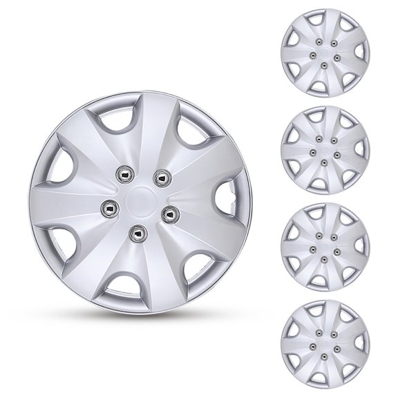 4Pcs Set Hubcap,13 inch Universal Wheel Rim Cover Replacement,Compatible with Steel Wheels,Snap on Installation,PP,Silver