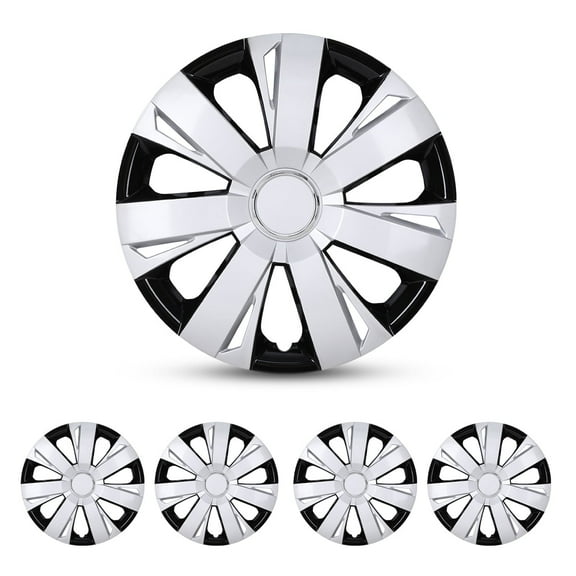 4Pcs Set Hubcap,14" Universal Wheel Rim Cover Replacement,Compatible with Steel Wheels,Snap on Installation,PP Material,Silver Lacquer & Black Lacquer