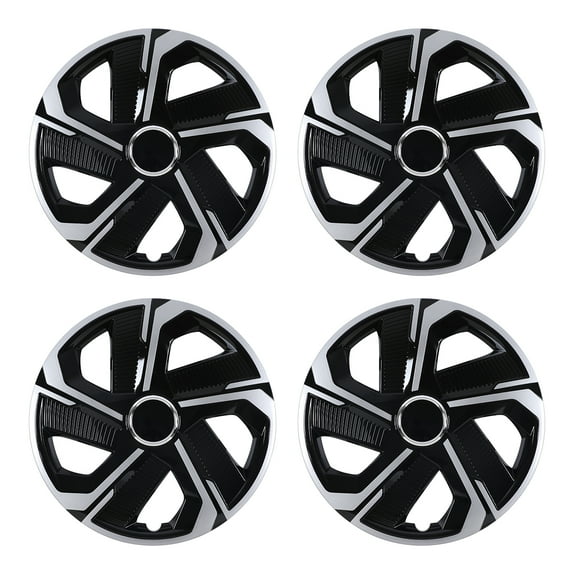 4Pcs Set Hubcap,15" Universal Hubcaps Compatible with Steel Wheel Rims Cover,Snap on Installation with Retention Rings,PP Material,Silver Lacquer & Black Lacquer