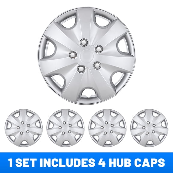 4Pcs Set Hubcap,15" Universal Wheel Rim Cover Replacement,Compatible with Steel Wheels,Snap on Installation,ABS+PC Material,Silver