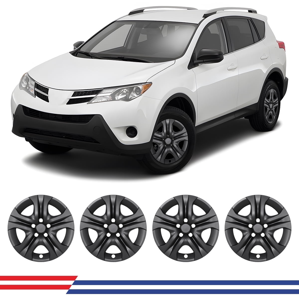 4Pcs Set Hubcap for 2013-2018 Toyota Rav4,17" Wheel Rim Cover Replacement,Compatible with Steel Wheels,Snap on Installation,PP Material,Matte Black Painted
