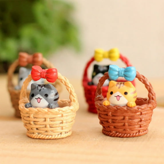 4Pcs/Set Kitten Ornament DIY Material Exquisite Workmanship Cat Basket Cat Kitty Adopt Gift Box Decor for Cake