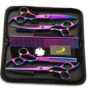 4Pcs/Set Pet Grooming Clippers Tool Kit Electroplated Finish with Comb for Haircut Hair Styling Pet Grooming 7.0" - Multicolor