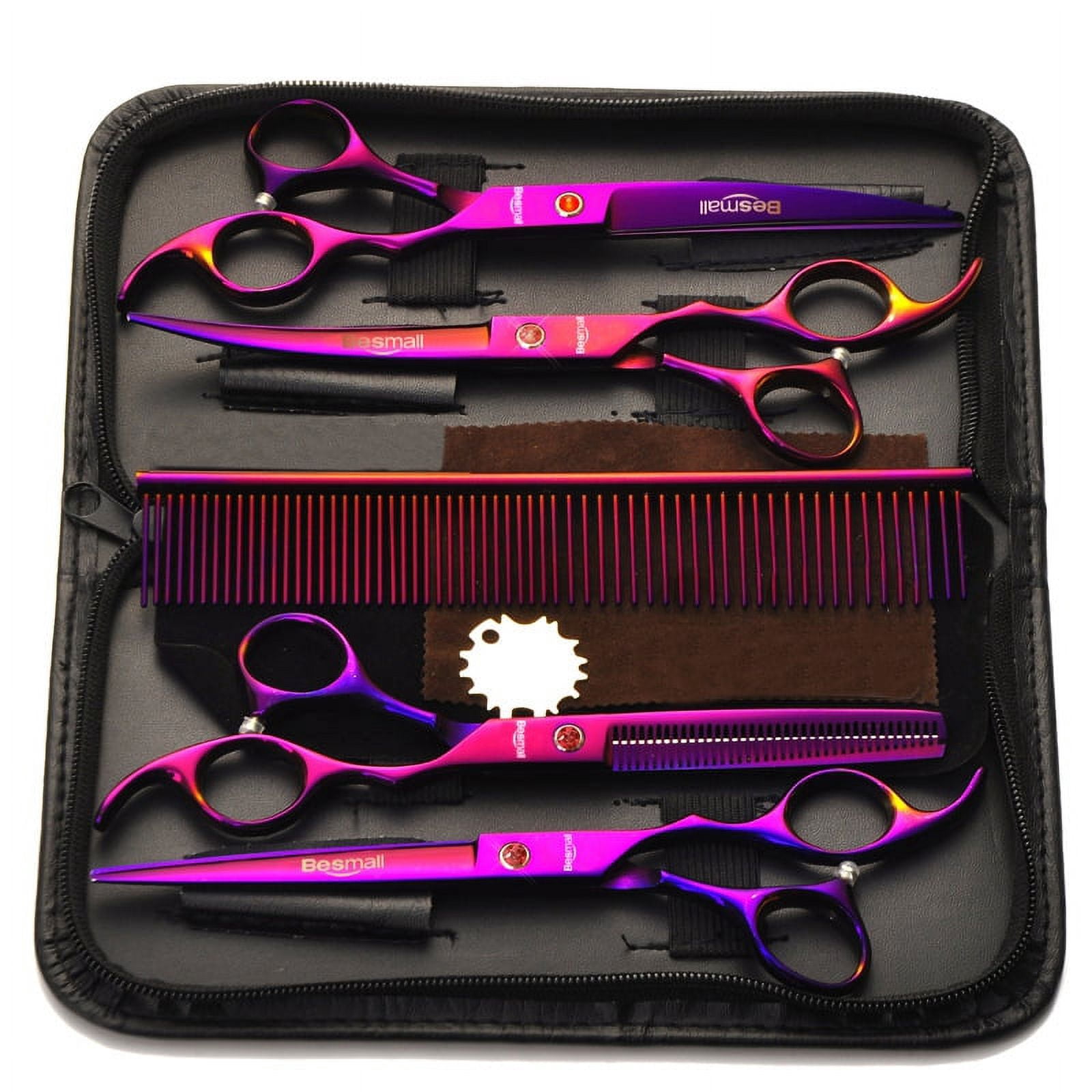 4Pcs/Set Professional Salon Barber Scissors Hairdressing Shears Tool Kit Electroplated Finish with Comb for Haircut Hair Styling Pet Grooming 7.0" - Purple
