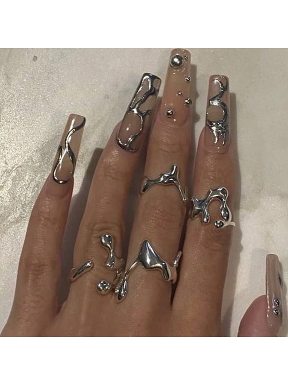 4Pcs/Set Vintage Irregular Lava Open Ring for Women Water Drop Goth Couple Rings Y2K Wed Jewelry Gift 
