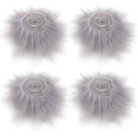 4Pcs Shaggy Fur Precut Strips 150x5cm Artificial Fur Fabric Light Grey Fur Ribbon Fluffy Fuzzy Craft Fur Pieces
