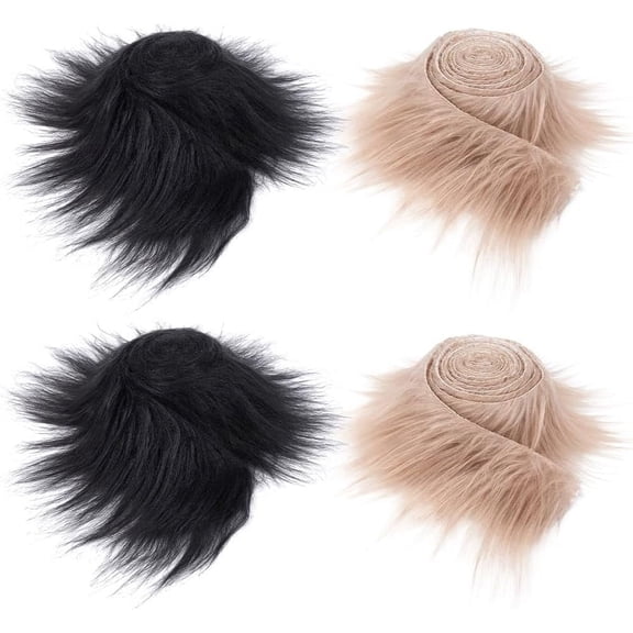 4Pcs Shaggy Fur Precut Strips 150x5cm Fur Fabric Black Khaki Fluffy Fuzzy Craft Fur Pieces Fur Ribbon for Gnomes Beard Dwarf Cosplay Costume DIY Craft Christmas Decoration