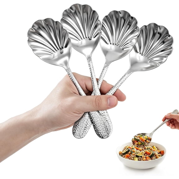 4Pcs Shell Shape Serving Spoons, Stainless Steel Vegetable Spoon 8.66inch Large for Home Party Restaurant Buffet Dishwasher Safe