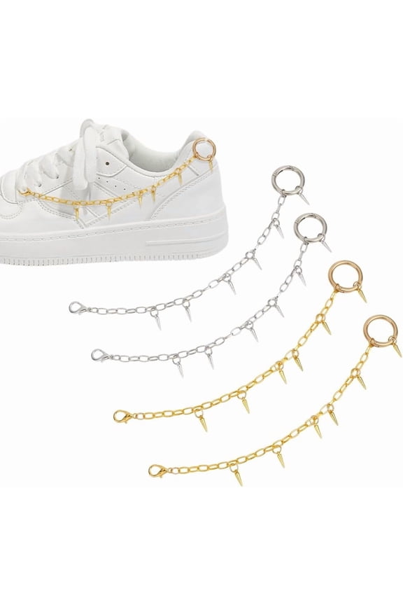 4Pcs Shoe Chains 26cm Long Metal Shoelaces Charms Chains Punk Rivet Ring Decoration Sandals Chain Strap Chains