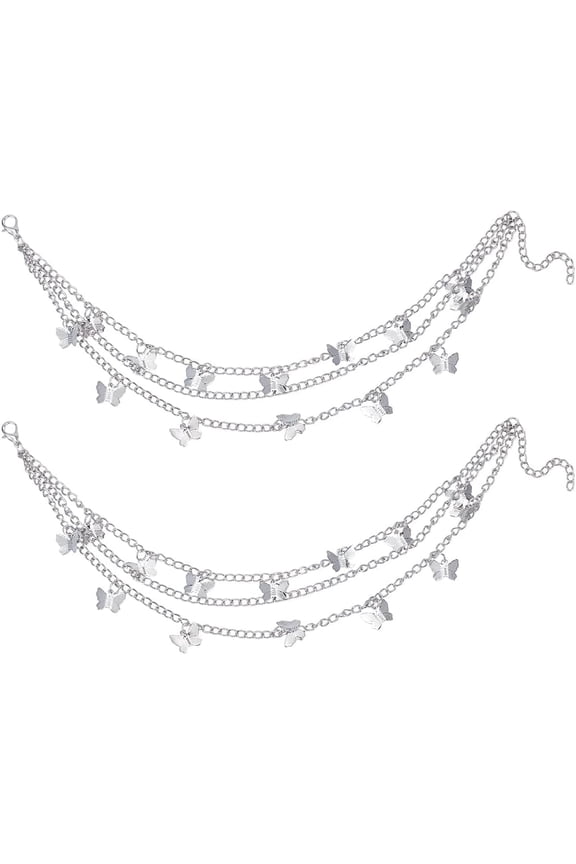 4Pcs Shoe Charms Chains 3-Layer Strap Chain Shoes Decorative Alloy Butterfly Charms Chain with Lobster Clasp Shoe Accessories for Women Men Sneakers Casual Shoes Sandals Bags Keychains 4pcs