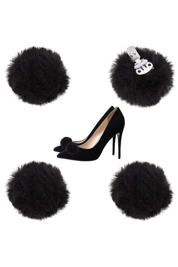 4Pcs Shoe Clip Detachable Shoe Clip 1.57 Inch Fluffy Shoes Buckle Artificial Wool Ball Shoes Decoration for Women Boots Hat Flats Clothing Handbag Black