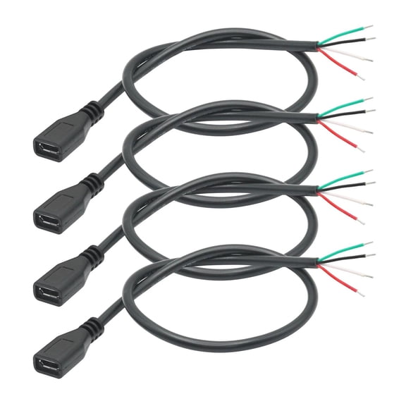 4Pcs Short Micro USB Female 4 Pin Bare Wire 11inch24AWG USB 5V/2A 4 Pin Pigta