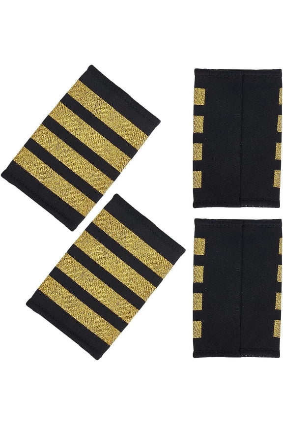 4Pcs Shoulder Boards Epaulets Hardboard Anchor Shoulder Board Badge Black Security Guard Epaulettes Four Bars Gold Stripes Professional Uniform Captain Epaulette Sliders for Cosplay 2x3Inch