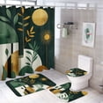 thumbnail image 1 of 4Pcs Shower Curtain Set with Rugs Bath Mat U-Shaped Floor Mat Toilet Lid Oval Rug Green Boho Abstract Retro Mid Century Durable And Waterproof Mid Century Green Tropical Leaves Decorative, 1 of 8
