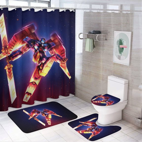 4Pcs Shower Curtain Set,Transformers Bathroom Curtain Set with Non-Slip Rugs Toilet Lid Cover and Bath Mat 72" x 72"