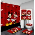 4Pcs Shower Curtain Set with NonSlip Rugs, Toilet Lid Cover and Bath