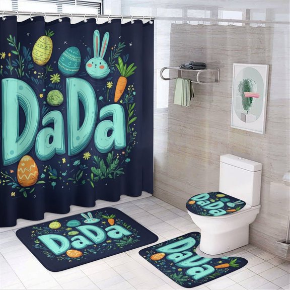 4Pcs Shower Curtain Sets with Rugs with Rugs Include Waterproof Shower Curtain Non-Slip Rug Toilet Lid Cover Bath Mat Dada Bunny Easter Durable And Waterproof Easter Decorations for Bathtub Decor