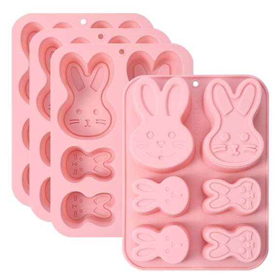 4Pcs Silicone Chocolate Candy Mold Reusable Bunny Shape Baking Mold Heat Resistant Bow Baking Tool Dishwasher Safe for Candy Chocolate Cookies